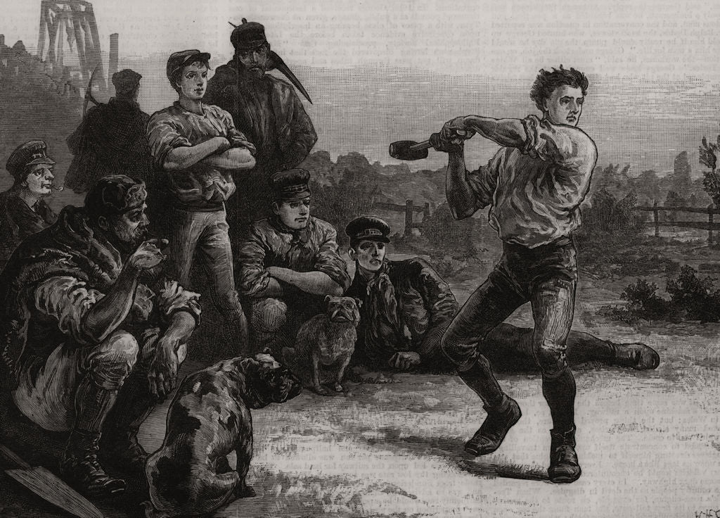 George Stephenson, the Father of Railways: throwing the hammer 1881 old print